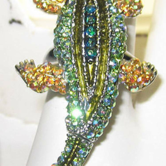 NWT alligator ring movable white gold green - Picture 2 of 4